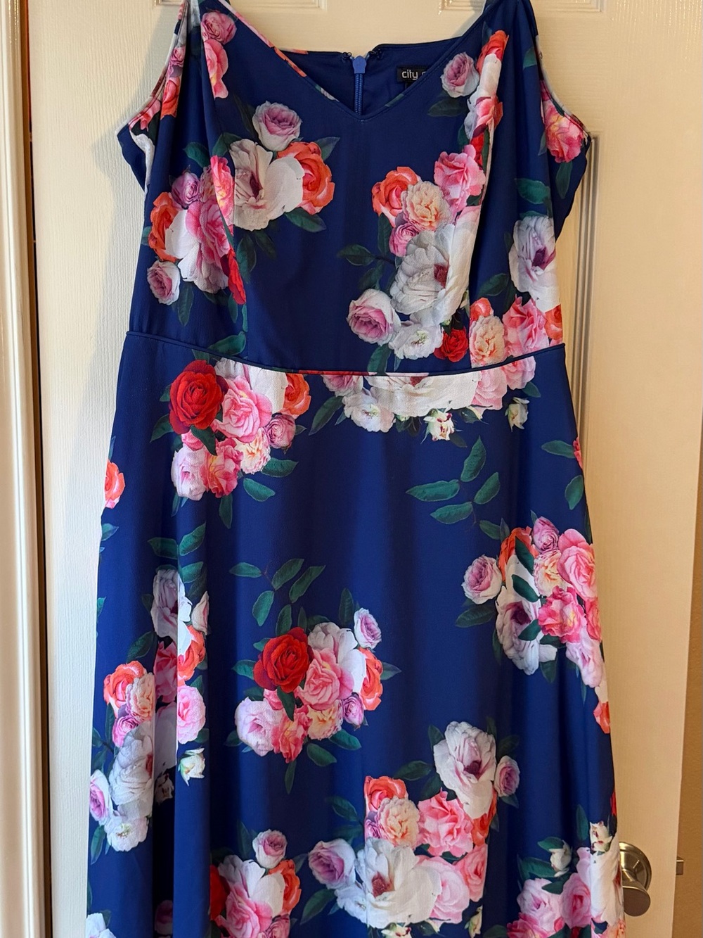 City Chic S/16 Navy Floral Midi Dress with Pink, Red and White Roses